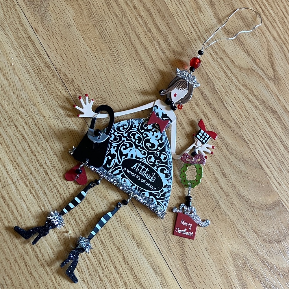 Whimsical Christmas Ornament with Black and White Dress